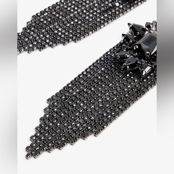 NWT Express Black Stone Fringe Drop Earrings - Picture 4 of 4